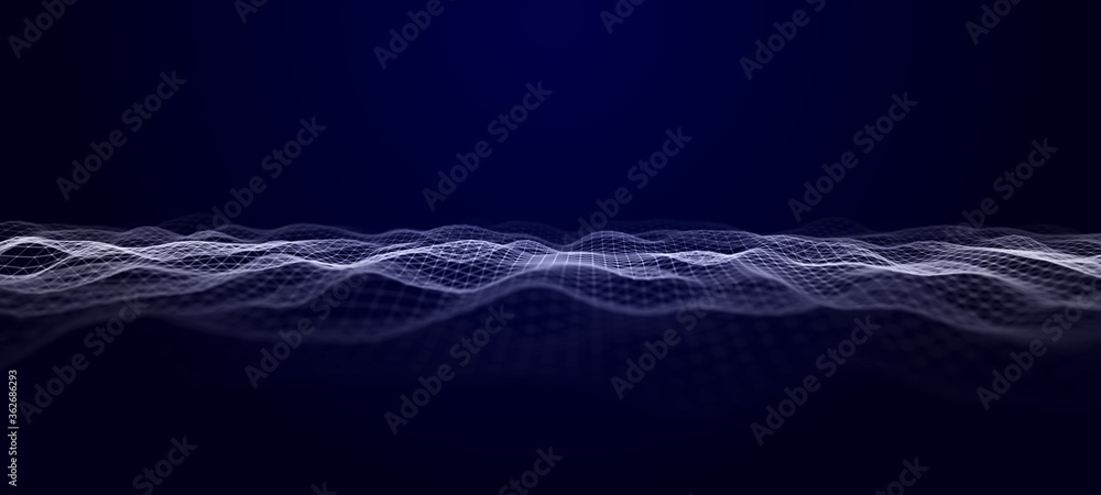 Fototapete wave of interlacing points and lines. abstract background. technological style. big data. 3d renderi
