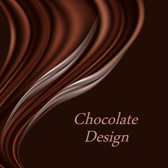Chocolate background with smooth dark brown curtain wave. Abstract vector illustration,  design for cover, poster or banner.