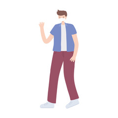 young man with medical mask protection coronavirus covid 19, isolated design icon white background