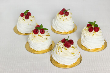 Homemade cakes  with meringue, cream and fresh berries. (Pavlova's cake.)