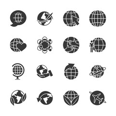 arrows and global spheres icon set, silhouette style