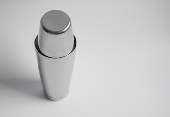 Two part metal silver boston shaker for cocktail making isolated on a white background