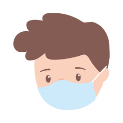 boy with protective mask, prevention covid 19 coronavirus isolated icon design white background
