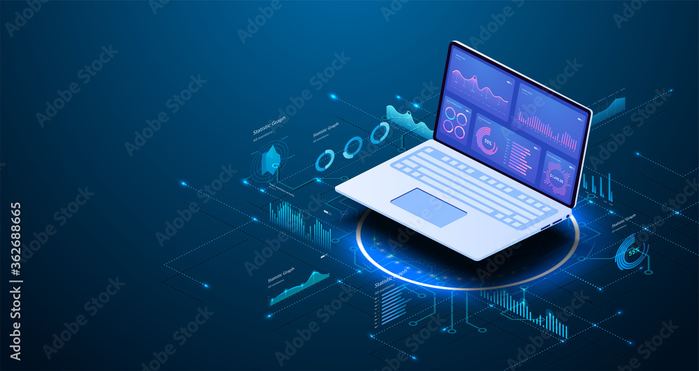 Poster modern flat design isometric concept of data analysis for website and mobile website. data analytics