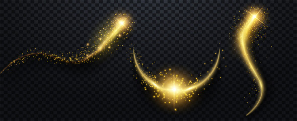 Sparkle stardust. Golden glittering magic vector waves with gold particles collection. Vector illustration © ZinetroN