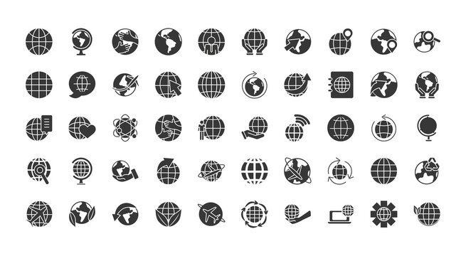 global spheres icon set, silhouette style