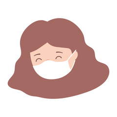 girl face with medical mask, coronavirus covid 19 pandemic isolated icon design white background