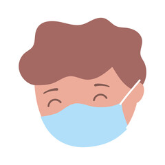 boy with protective mask, prevention covid 19 coronavirus isolated icon design white background