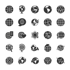 leaves and global spheres icon set, silhouette style