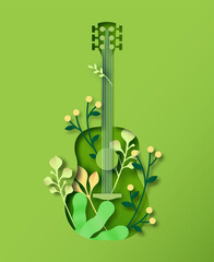 Green paper cut music guitar instrument concept