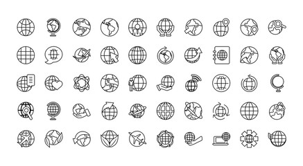 global spheres icon set, line style