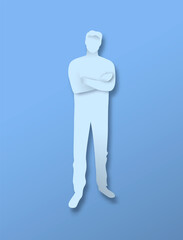 Papercut man full body character with arm crossed
