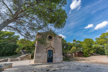 Fototapeta na wymiar Small chapel devoted to Saint Alonso Rodriguez, built between 1879 - 1885. Located in Mallorca island, Spain