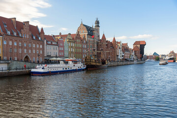 Fototapeta na wymiar Ships moored in pier at Motlawa river in Gdansk