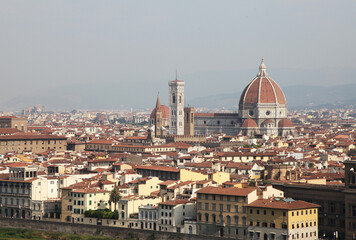 Beautiful scene of the city of Florence, buildings, river, history