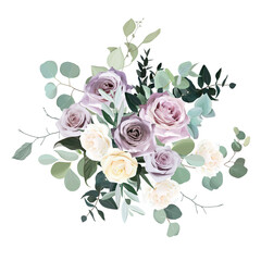 Dusty violet lavender, mauve antique rose, purple pale and ivory yellow flowers © lavendertime