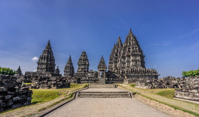 Prambanan temple complex. 9th century Hindu temple located near Yogyakarta on Central Java,...
