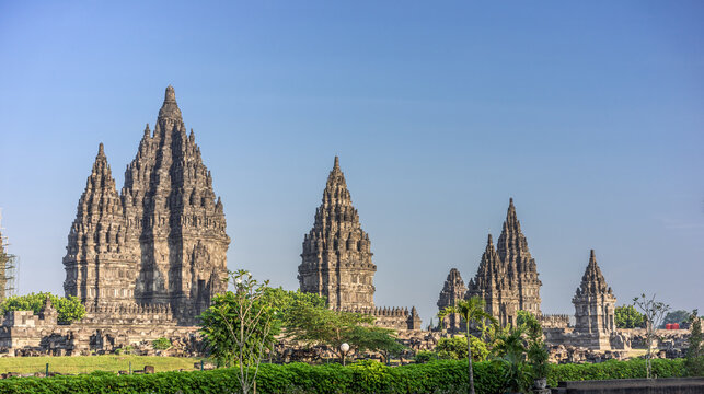 Prambanan temple complex. 9th century Hindu temple located near Yogyakarta on Central Java, Indonesia
