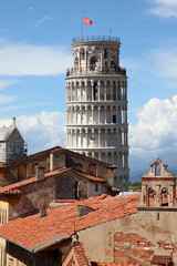 Views across Pisa towards the leaning tower of pisa and cathedral