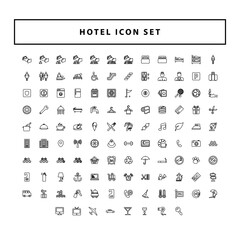 set of Hotel and travel black icons with outline style design