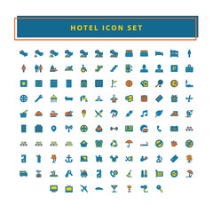 set of Hotel and travel black icons with filled outline style design