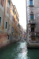Beautiful peaceful scene of canal in Venice, Italy
