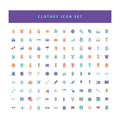 vector of collection clothes fashion icons set with flat color style design