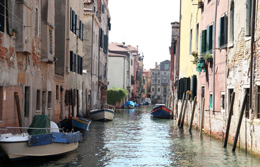 Beautiful peaceful scene of canal in Venice, Italy