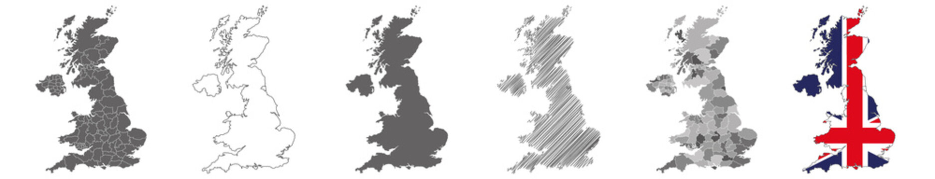 vector map set of United Kingdom isolated on white background
