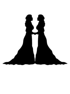 2 Freundinnen P&auml;rchen Paar Liebe verliebt lesbisch Homosexuell Braut Frau Silhouette weiblich 