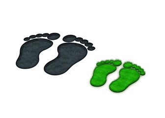 3D Fußabdruck Füße Fußsohle Eltern Kinder groß klein Familie grün schwarz Gras Rasen co2 Nachhaltig- Öko- Umwelt- Natur- schutz recycling erneuerbare Energie erneuerbar symbol logo Ökologie Junge