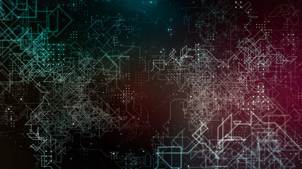 Abstract technology security on global network background, 3D illustration