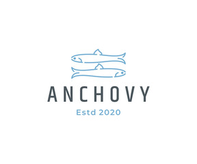 Anchovy fish line logo design template