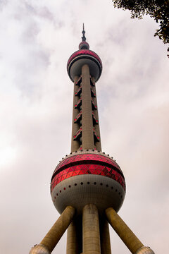 SHANGHAI, CHINA - MAR 31, 2016: Oriental Pearl Radio and TV tower, a TV tower in Shanghai, China. One of the biggest attractions of Shanghai