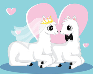 Obraz na płótnie Canvas Cute llamas for wedding invitation