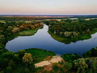 Fototapeta na wymiar Aerial view of beautiful natural landscape. River Voronezh, Russia