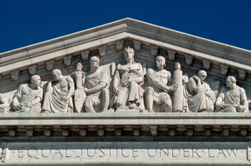 Fototapeta na wymiar Washington DC, USA, April, 1995 Exterior views of the United States Supreme Courthouse .