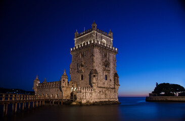 Fototapeta na wymiar Belem tower, famous tourist attraction in Lisbon, Portugal, by night