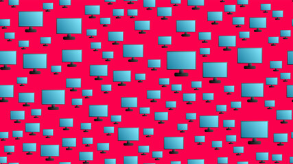 Endless seamless pattern of beautiful digital virtual virtual modern new flat IT LCD monitors on a red background. Vector illustration