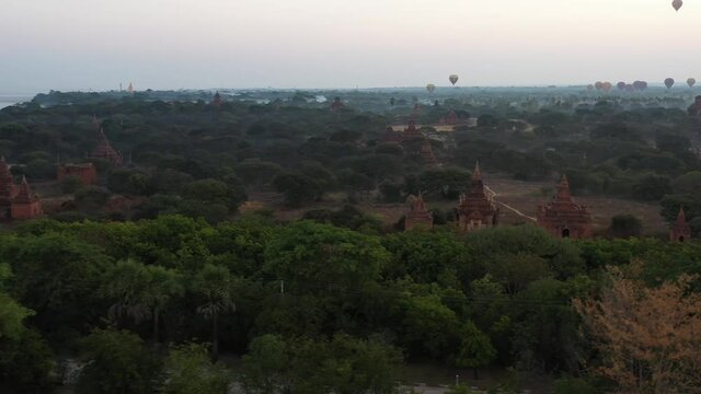 Old Bagan, Myanmar (Burma),  flying over ancient Buddhist temples