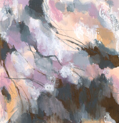 Fototapeta premium Abstract art. Beautiful artwork. Decorative image for creative design of posters, cards, invitations, wallpapers, banners, websites and prints. Gouache paints, paper. Unique artistic style.