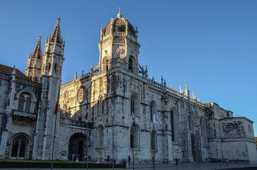 Fototapeta na wymiar Monastery of Jeronimos (Mosteiro dos Jeronimos), manueline style, in Lisbon, Portugal.
