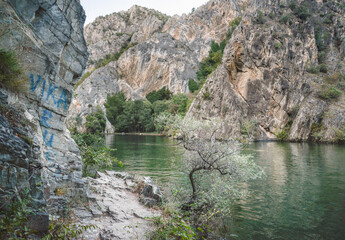 Fototapeta na wymiar Matka Canyon lake and river,near Skopje,Northern Macedonia.