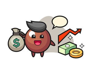 Chocolate ball cartoon holding money sack