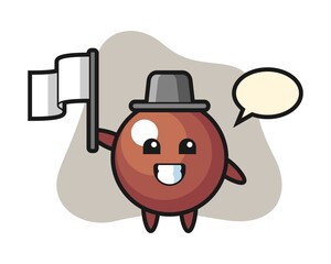 Chocolate ball cartoon holding a flag
