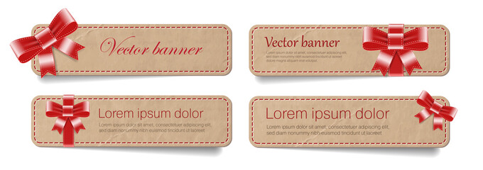 vector vintage cardboard banners with bow knots, festive labels, gift certificate, greeting card