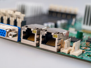 connectors for connecting LAN Internet cable on the computer's motherboard, dual connector,...