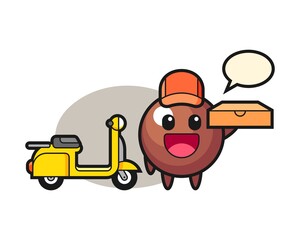 Chocolate ball cartoon as a pizza deliveryman