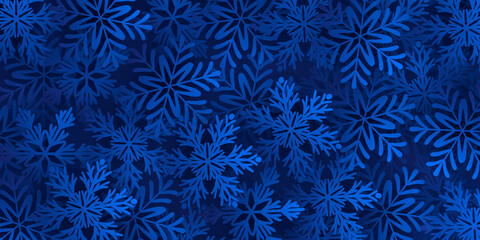 Dark blue background with large blue snowflakes. Vector