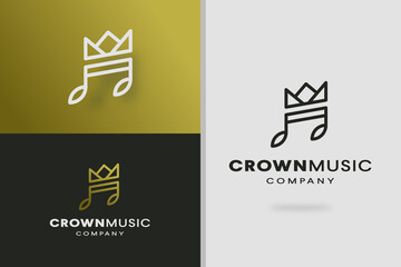music note or  tune and crown or king gold line style logo design icon premium vector